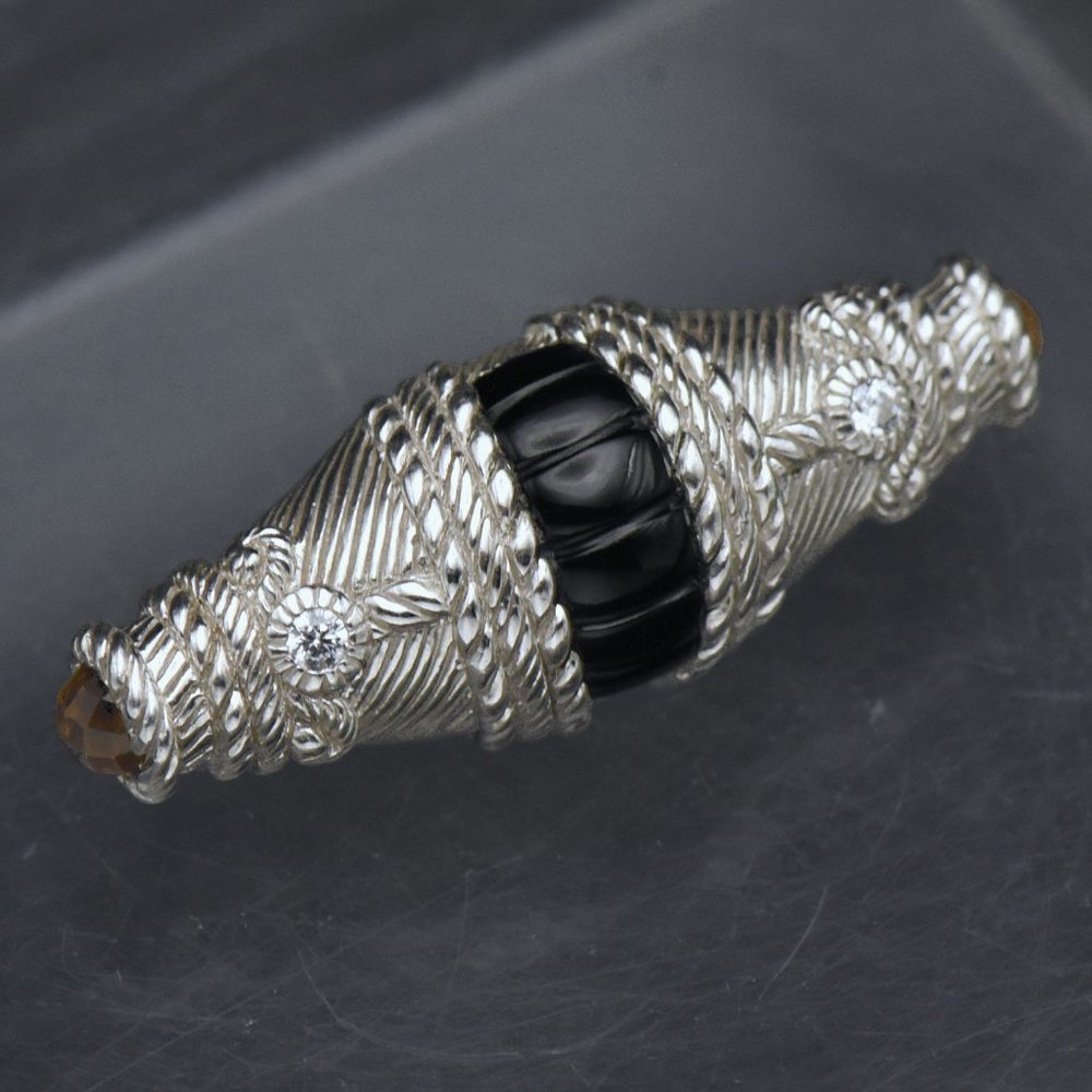 Judith Ripka - Sterling Silver Black Onyx, Citrine and CZ Brooch/Pendant